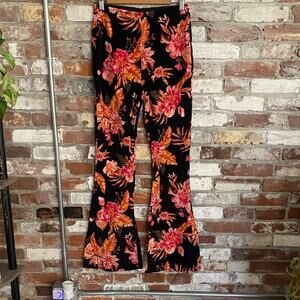 Floral Black and Orange Women's corduroy Pants Size S